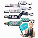 Baby Pacifier Clip Holder 4 Pack by Altomax - Unisex Plastic and Metal High Quality Safe Stylish Design Boys Girls and Easy to Use + Free Bonus eBook Baby Care 101!!