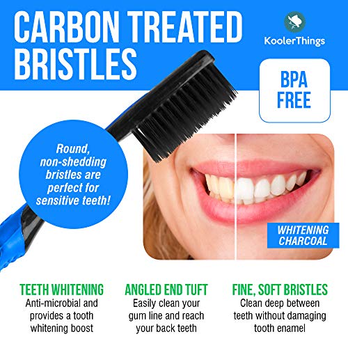 10 Pack- Charcoal Toothbrushes Extra Soft, Slim Brush Head, Cleans Plaque, Bacteria & Teeth Whitener,