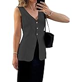 Melliflo Womens Summer Long Linen Vest Casual Sleeveless V Neck Button Down Tops Casual Summer Vest with Pocket