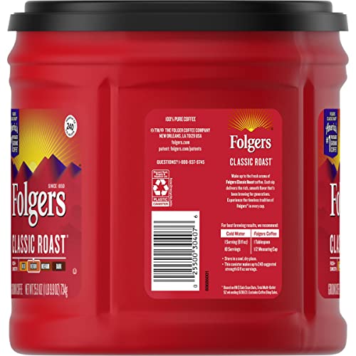 Folgers Classic Roast Medium Roast Ground Coffee, 25.9 Ounces (Pack of