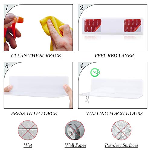 YestBuy 4 Pack Clear Acrylic Floating Wall Shelves, Display Shelf