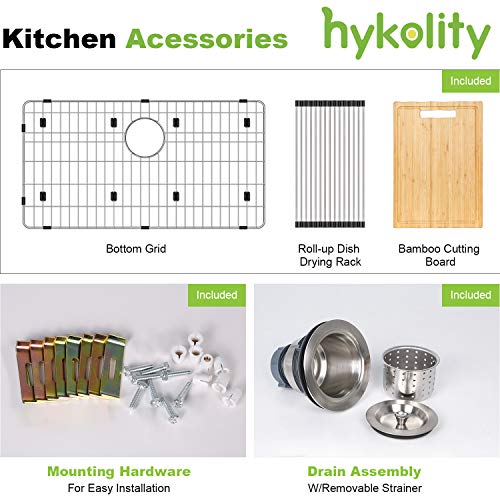 Hykolity 32inch Workstation Undermount Kitchen Sink, 16 Gauge Single