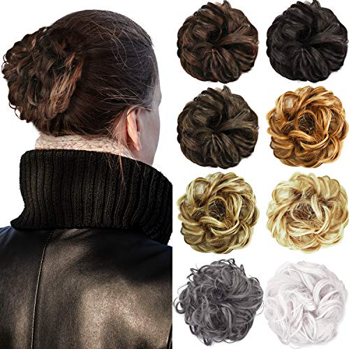 8 Pieces Hair Bun Extensions Updo Scrunchies Hair Extensions Synthetic Wavy Curly Messy Donut Chignons Hair Piece Wig Hairpiece Ponytail Hair Accessories for Women Ladies Girls