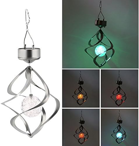 Colorful Changing Solar Powered Lamp Rotating Crystal Ball Light Wind Chime Hanging Lamp for Garden Yard Patio Party Festival Outdoor Decoration