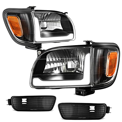 Photo 1 of AUTOSAVER88 LED Headlight Assembly Compatible with 2001 2002 2003 2004 Tacoma Pickup Truck Replacement Headlights Black Housing Amber Reflector Clear Lens + Bumper Lights