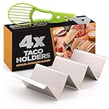 4x Taco Holder with BONUS Avocado Slicer | Stainless Steel Taco Stand | Mess-Free Taco Rack | Oven, Grill and Dishwasher Safe
