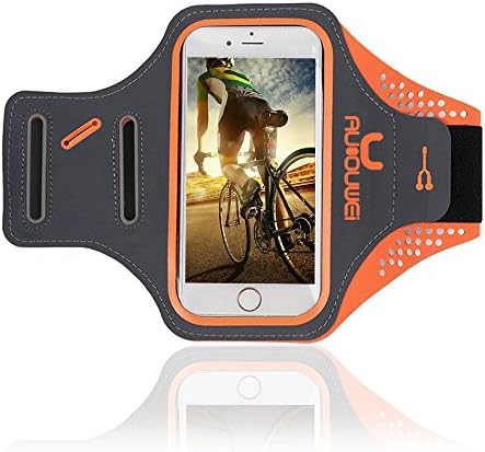 Sports Armband, Running Armband 5.5“ Super Lightweight Waterproof for iPhone 7 7 Plus 6 6s Plus with Fingerprint Touch Sensor/ Key Headphone Cable Holder/ Card Pouch for Running,Hiking,Biking(Orange)