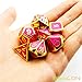 Bescon Super Glow in the Dark Metal Polyhedral Dice Set Golden and Rose, Luminous Metallic RPG Role Playing Game Dice 7pcs Set