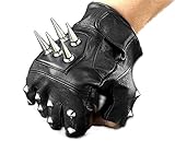 Mens Leather Spike stud Punk Rocker Driving Motorcycle Biker Fingerless Gloves