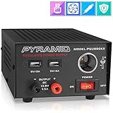 Universal Compact Bench Power Supply - 7 Amp Regulated Home Lab Benchtop AC-DC Converter Power Supply for CB Radio, HAM w/ 13.8 Volt DC 120V AC Supply, Dual USB, Cigarette Lighter - Pyramid PSU990KX