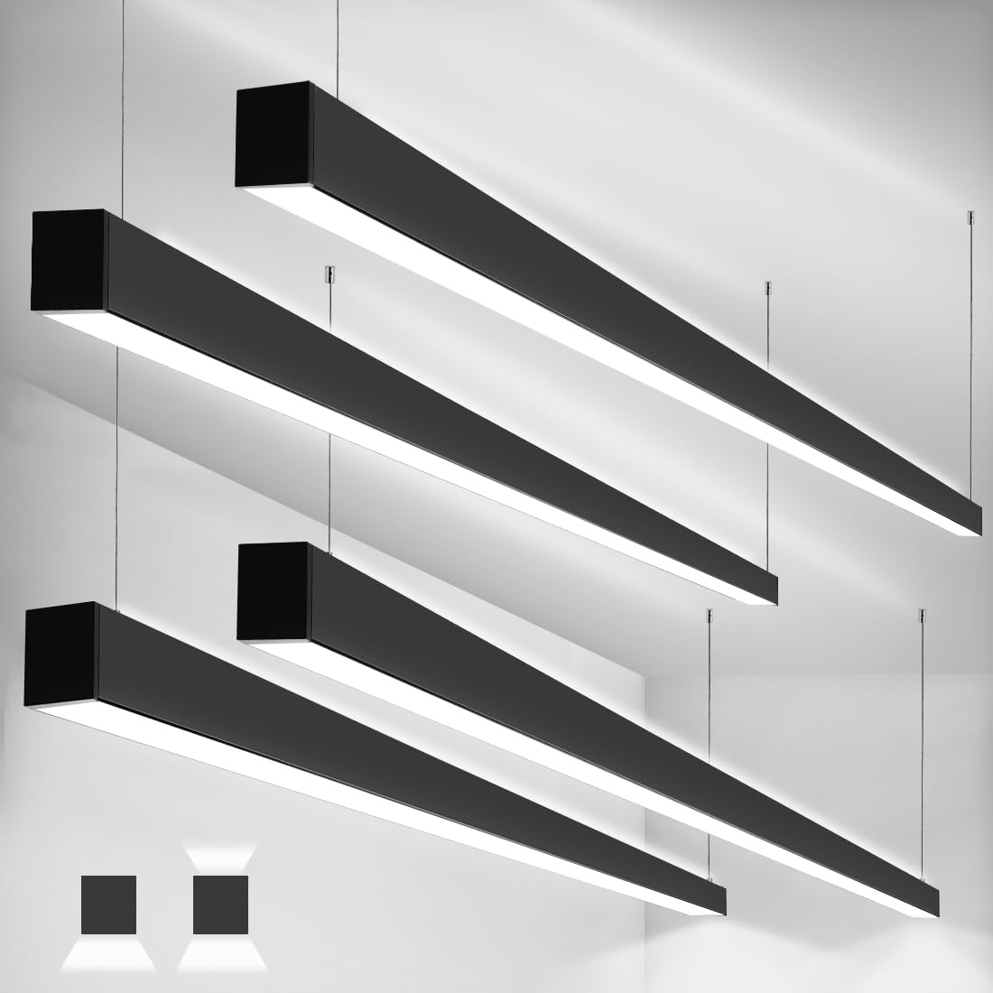 Photo 1 of kadision 8FT LED Linear Light, 3CCT 100/90/80/70/60W 0-10V Dimmable, Suspended Architectural Linear LED Light Fixture with Up/Down Lighitng for Office, Retail, ETL-Listed 4-Pack