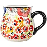 NZYDGXSY Ceramic Coffee Mug with Handle Vintage, Floral Cute Espresso Cups, Large Tea Cups and Drinking Mugs for Office and Home, Ideal Gifts for Women and Men (Red 16oz)