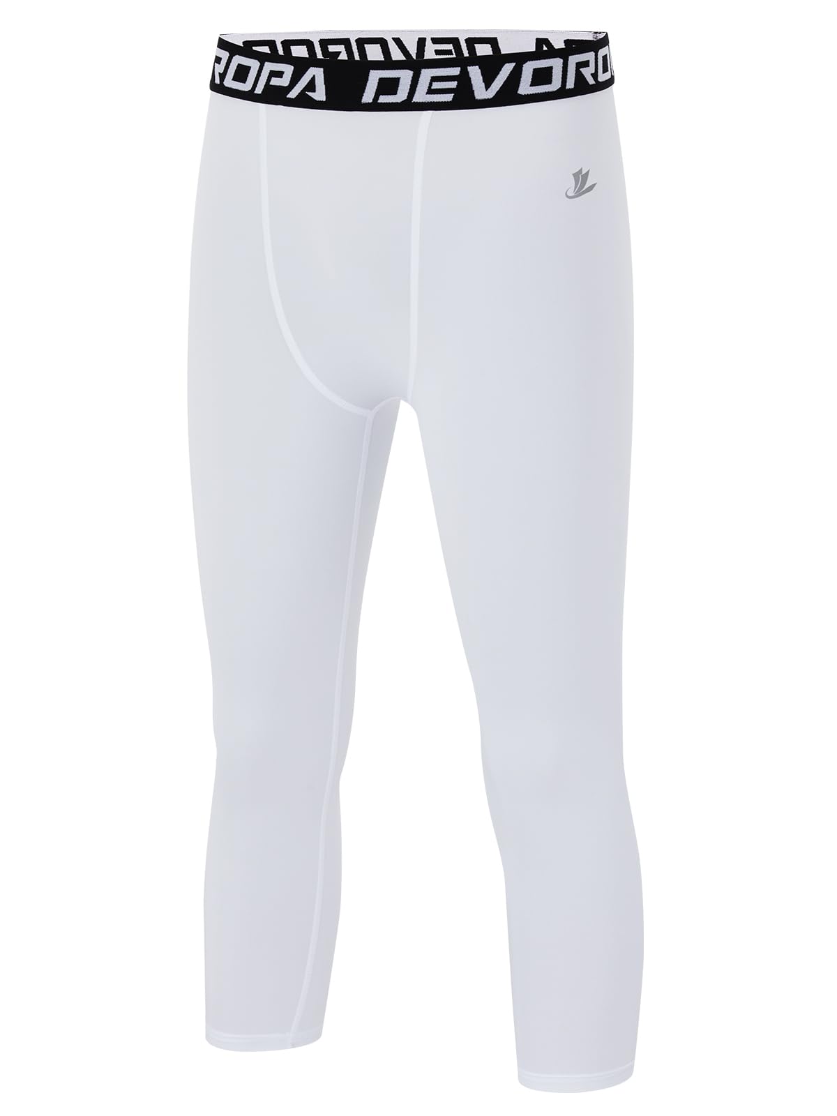 Photo 1 of DEVOROPA Youth Boys Compression Pants 3/4 Length Sports Tights Leggings Soccer Basketball Base Layer White XL