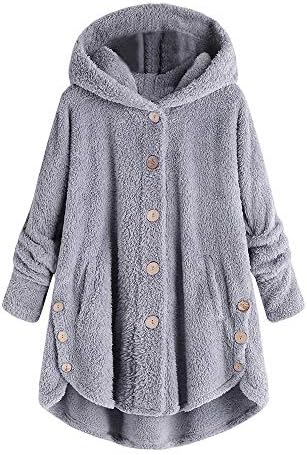 POTO Women Coats Plus Size,Womens Button Coat Fluffy Tail Top Hooded Pullover Loose Sweater Blouse Parka Outwear S-5XL