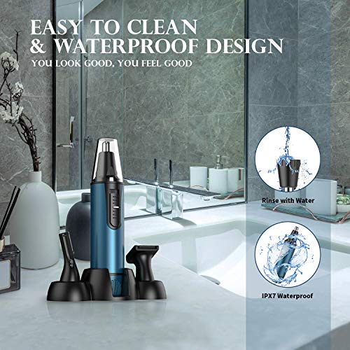 Nose Hair Trimmer for Men and Women Professional Painless Nose Clippers Ear Facial Eyebrow Hair Trimmer Epilator Removal Body Grooming Set, Battery-Operated, IPX7 Waterproof
