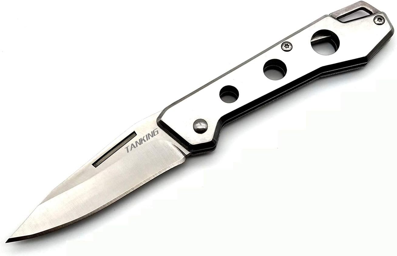 TANKING EDC Folding Pocket Knife, Stainless Steel Blade, Stainless Steel Handle, For Hunting Camping Survival Outdoor and Everyday Carry (Silver)