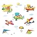 DECOWALL DA-1506BC Animal Biplanes with Hang Glider Kids Wall Stickers Wall Decals Peel and Stick Removable Wall Stickers for Kids Nursery Bedroom Living Room d?cor