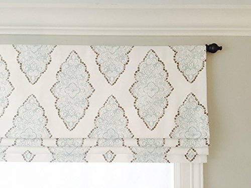 Faux  Roman Shade Valance With Lining. White, Blue and Grey