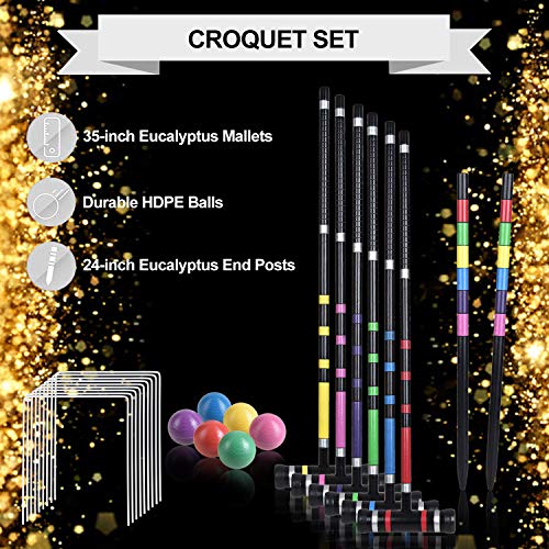 [6 Players]Premium Croquet Set for Families, BroWill Croquet Set with Carrying Bag for Yard Outdoor Lawn Backyard Games for Kids Adults All Ages, 35 Inch - Thumbnail 3