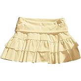RoseSeek Women's Fold Over Tiered Layered Skirts Ruffle Hem Low Rise Cute Y2K Coquette Mini Skirt with Shorts