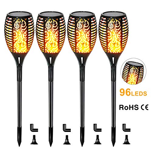 FUDESY 4-Pack Solar Torch Lights,Flickering Flames Lamp LED Outdoor Spotlights Landscape Decoration Lighting Dancing Flame Auto On/Off Dusk to Dawn Security Torches Light for Pathway Garden,FDS96PCS4