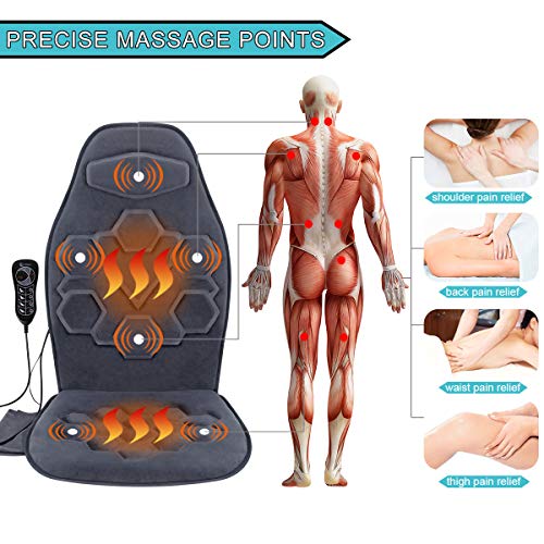 Comfitech Car Seat Back Massager Chair Pad Cushion with Heat, 6 Vibrating Motors for Office, Auto, Home (Gray)
