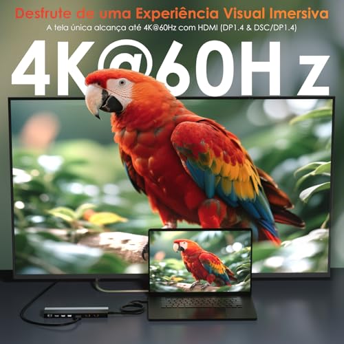 WAVLINK Estação de ancoragem USB C 3 monitores, estação de acoplamento com dual HDMI DP 100 W PD, USB3.0 e 2.0, RJ45, slots SD/TF, áudio/microfone, compatível apenas com computador Windows