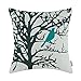 CaliTime Canvas Throw Pillow Cover Case for Couch Sofa Home Decoration Cute Bird Tree Branches Silhouette 18 X 18 Inches Teal Black