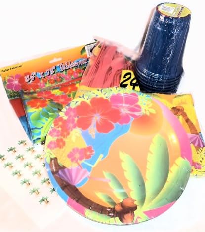 Luau Tropical Pool Beach Party Supplies - Plates, Napkins, Cutlery, Cups, Tablecover