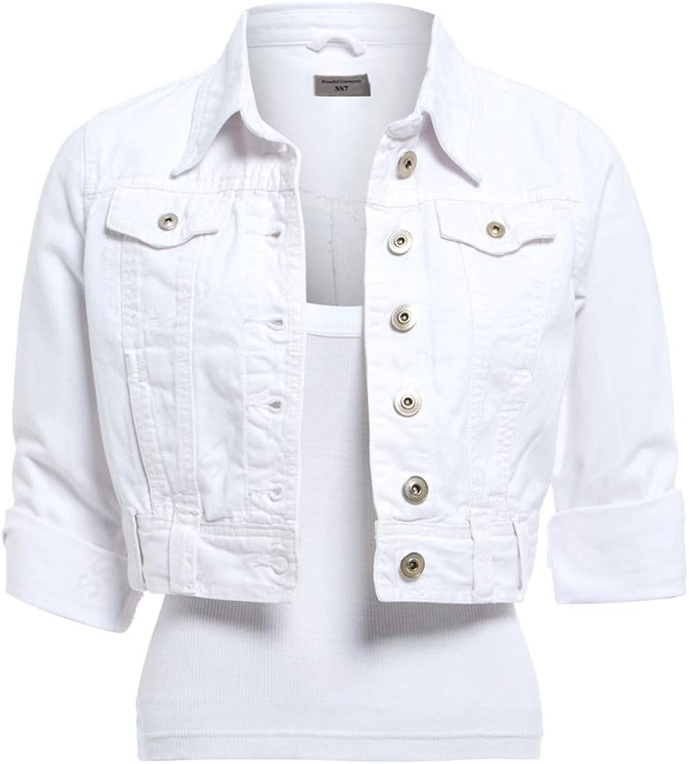 SS7 New Womens White Denim Jacket, Size 6-16 : Amazon.co.uk: Clothing