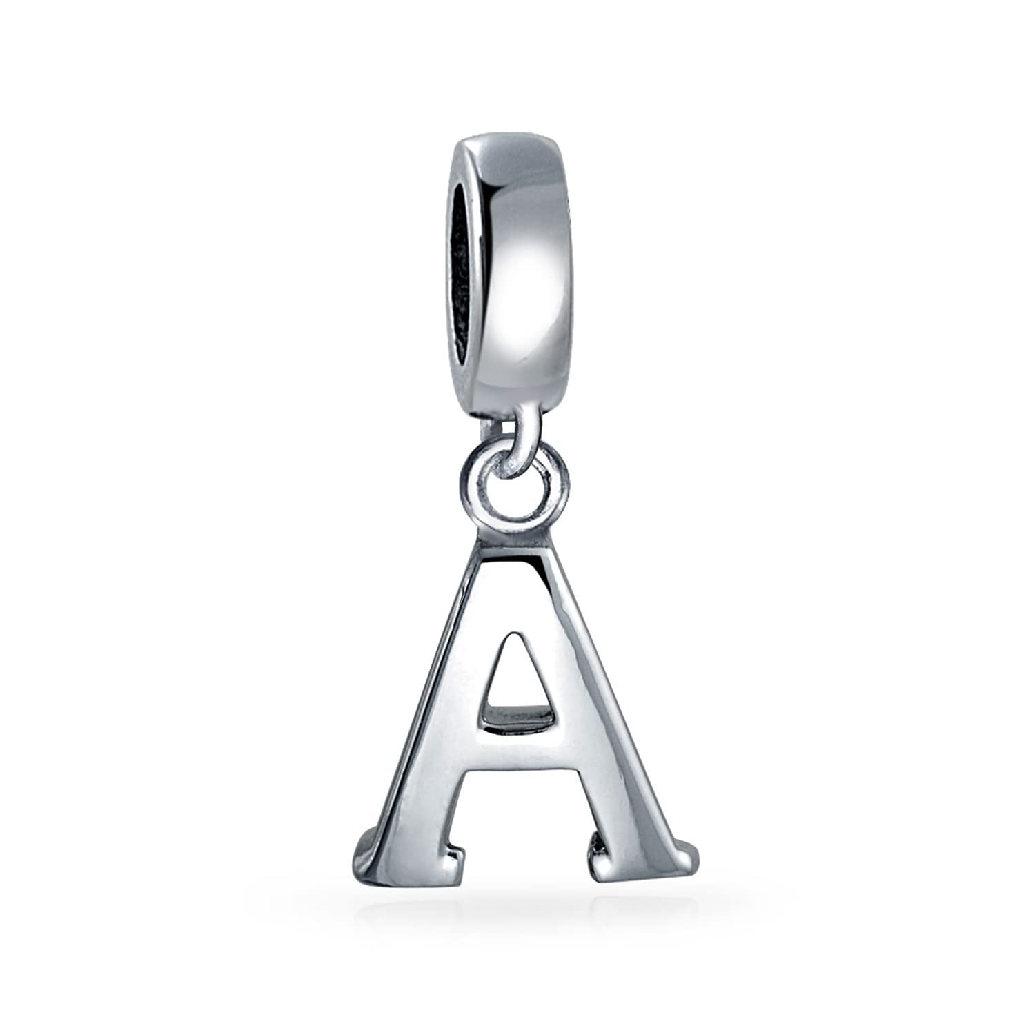 Bling Jewelry Personalized Gift Block Letter A Alphabet Initial Dangle Charm Bead For Women For Teen .925 Sterling Silver For European Bracelet