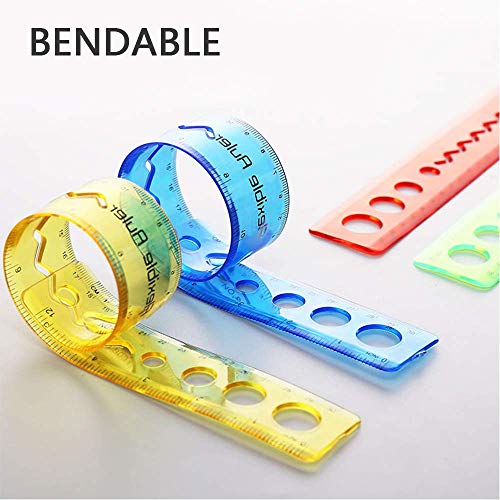 Xstar 4 Pack Thick Durable Transparent 12 inch Rulers Shatterproof Plastic Ruler Straight Ruler Math Rulers Soft 12" Ruler,Dual Side 30cm/12inches Rulers for Student School Office(4PCS)