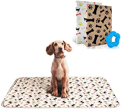 Flezia Travel Pee Pads for Dogs with Absorbent Core Machine - Washable and Reusable for Puppy, Medium and Small Dogs Includes Blue Star Chew Toy and Ebook on Training 31.5x34.6 inches Pack of 2