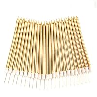WEEPA 24 Count Birthday Candles, Long Thin Cake Candles Metallic Birthday Candles in Holder for Birthday Cake Wedding Cake, Champagne Gold