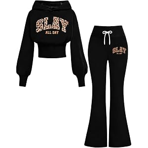 Afsmlys Tween Girls Clothes Long Sleeve Graphic Hoodie Sweatshirt Top + Flared Pants 2 Piece Outfit Set, Size 7-16Years