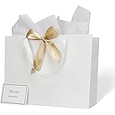 Aosric White Gift Bags with Tissue Paper, 2 Pack 16x6x12 In Large Gift Bag with Ribbon & Greeting Card for Wedding, Birthday, Party Favor, Christmas, Return Gifts