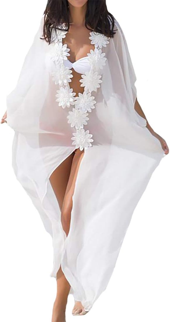 Biofieay Beach Swimwear Cover Up Women Chiffon Kimono Boho Long Loose Bikini Bathing Suit Dress