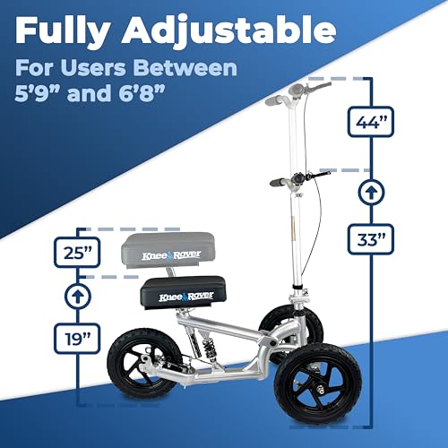 KneeRover PRO All Terrain Knee Scooter with Shock Absorber for Adults for Foot Surgery Heavy Duty Knee Walker for Broken Ankle Foot Injuries - Leg Scooter Best Knee Crutch Alternative (Silver)