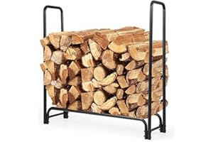 Rocky Mountain Goods 4 ft Firewood Rack - Outdoor/Indoor Wood Storage Holder - Heavy Duty Steel Log Rack - Easy Install in Minutes - Included Hardware - Keeps Firewood Up and Dry