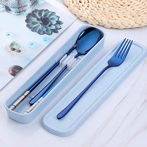 Do Buy 3 PCS Stainless Steel Travel Camping Flatware Set Fork Spoon Chopsticks with Portable Case - Thumbnail 6