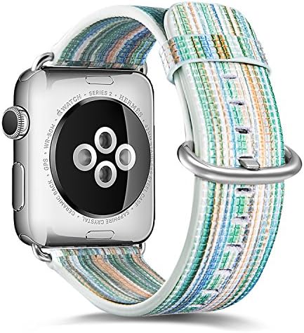 Apple watch band 42mm Genuine Leather Iwatch Strap Rainbow Replacement Bands with Stainless Metal Clasp for Apple Watch Series 3 Series 2 Series 1 Sports Edition Women Men(Genuine Leather Band H)