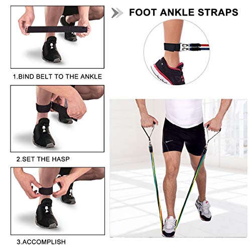 Resistance Band Set 11pcs ,Workout Bands Include 5 Exercise Bands, Door Anchor, Foam Handles, Carrying Bag for Resistance Training , Physical Therapy, Home Workouts-Stackable Up to 100lbs