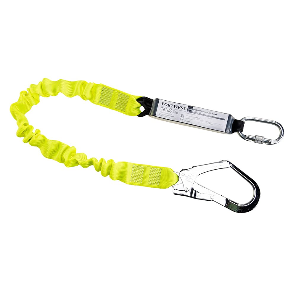 Portwest Single Elasticated Lanyard With Shock Absorber, Color: Yellow, FP53YER