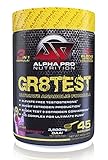 GR8TEST Testosterone Booster Alpha Pro Nutrition, Estrogen Blocker / No Caffeine Pre Workout with estro block, Post Workout, Anti Aromatase, 45 servings Kiwi Strawberry