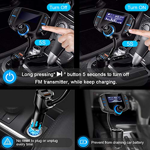 [Upgraded 2019] Bluetooth FM Transmitter for Car with QC 3.0, LUMAND Wireless Radio Adapter Hands Free Car Kit w/1.7 Inch Display and Dual USB Car Charger Support Power Off, AUX Output, TF Card Slot