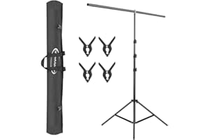 ShowMaven T-Shape Backdrop Stand 59in/150cm Wide 8.5ft Tall, Background Support Stand System with Carry Bag and 4 Clamps for Background, Photo and Video Studio