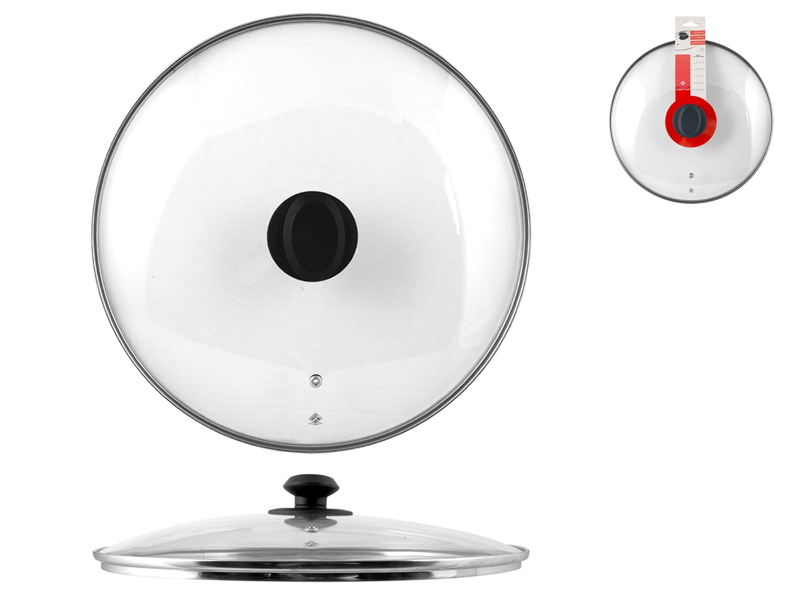 Home Lid with Stainless Steel Edge, Plastic/Glass, Transparent/Black, 40cm