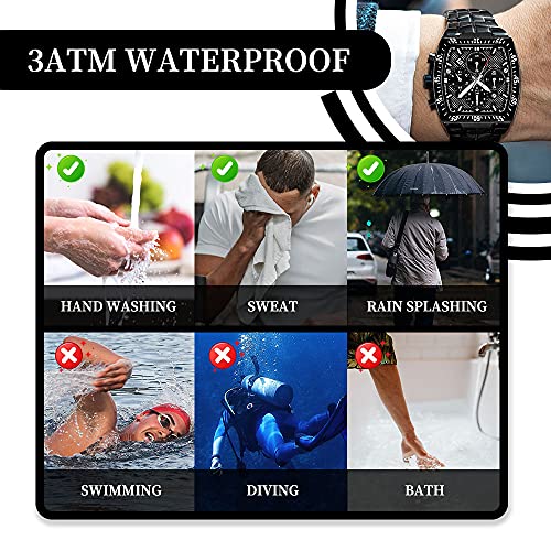 WWOOR Sqaure Gold Watches for Men, Men\'s Wrist Watches Stainless Steel Chronograph Waterproof Analog Quartz Stylish Business Casual Watch with Date, Imported Japanese Movement