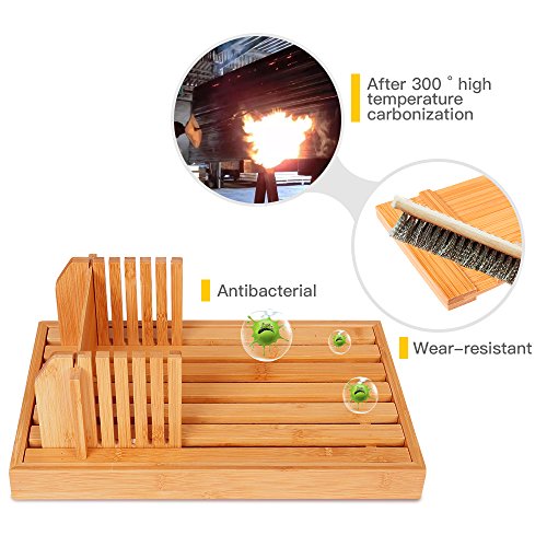 Bamboo Manual Adjustable Foldable Bread Machine Bread Slicer For Homemade Bread With Crumb Catcher Tray AND Eliminating The Generation Of Wood Chips By ISINO - Thumbnail 2