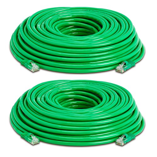 Cat5e Ethernet Cable - 100 ft Green - Gold Plated Contacts Male to Male Patch Cord (2 Pack)